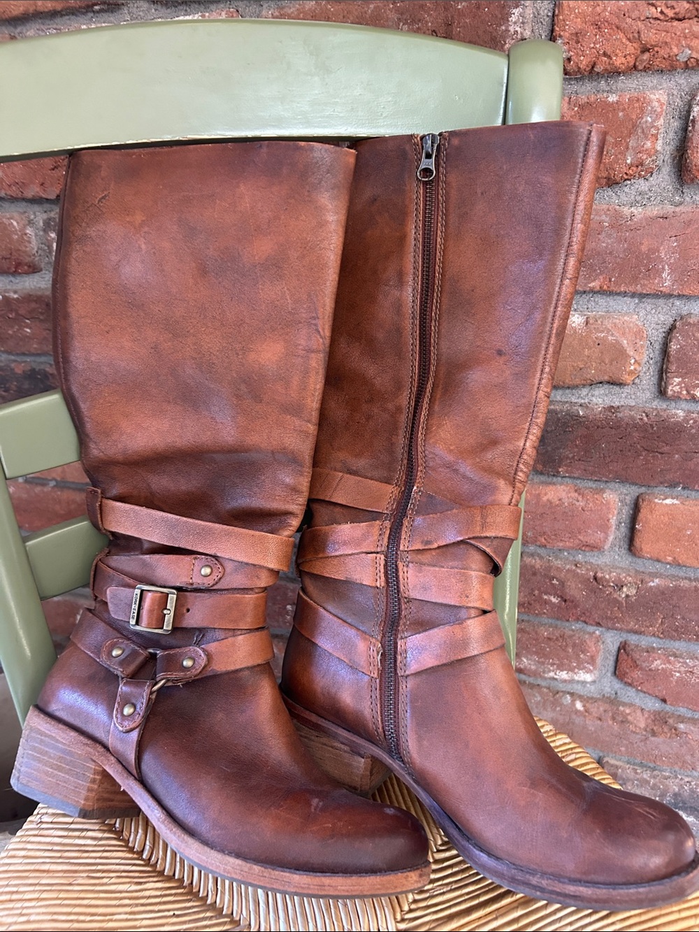 Kork-Ease Chestnut Brown Leather Mid-Calf Buckle Boots